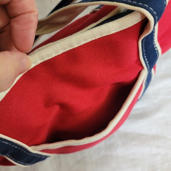Canvas Tote Beach Bag shopping travel Red White Blue zip top versatile EUC - Picture 5 of 9
